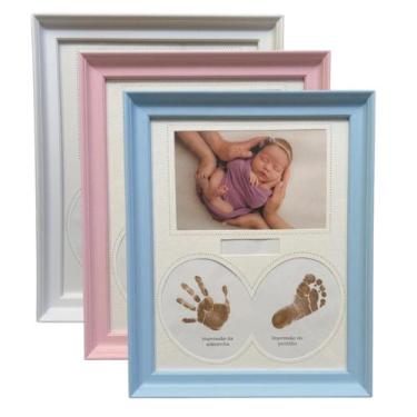 Imagem de Quadro Porta Retrato Recordações do Bebê Com Kit Tinteiro Para Mão e P