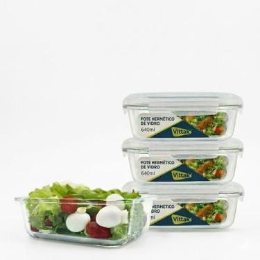 Imagem de Vittak Kit 3, 5 e 10 Potes Herméticos de Vidro Borossilicato 640ml Tra