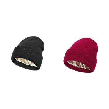 Imagem de Gorro De Malha Unissex Com Forro De Cetim, Acrílico, Quente E Macio Pa