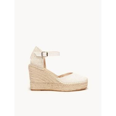 Imagem de Sandália Dalia Anabela Alta Lona Metal Branco - Alhamas, Branco, 35