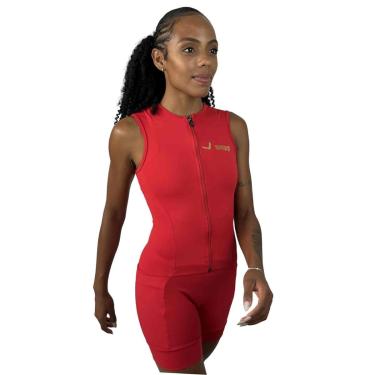 Imagem de Macaquinho Fitness Feminino Corrida Treino Zero Transparencia Shorts com Bolsos Vermelho Cereja-Feminino