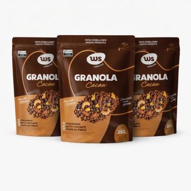 Imagem de Kit 3 Granola Cacau WS NATURAIS c/ Choc Meio Amargo 250g