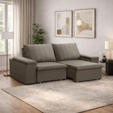Imagem de Sofá 3 Lugares Retrátil Reclinável Para Sala 205cm Malfati F04 Veludo Marrom Claro - Ly...