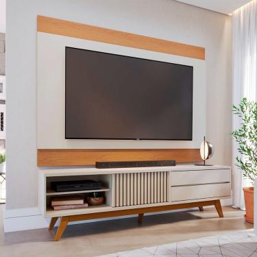 Imagem de Conjunto Rack Bancada Veneza com Painel Nilo para TV até 75" Off White Matte Freij...