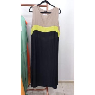 Imagem de Vestido Longo Feminino Casual Tri Color com Variaçao de Cores em Visco