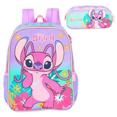 Imagem de Kit Mochila Stitch Costas Com Estojo Infantil Escolar - Luxcel, Roxo