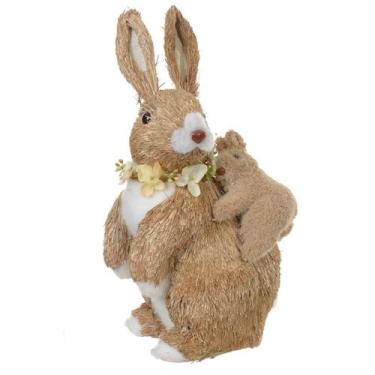 Imagem de Coelho De Palha Mãe Carregando Filho Decoração Páscoa 34Cm - Florarte