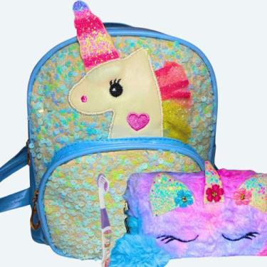 Imagem de Mochila Infantil Passeio Unicórnio Paetê com Nécessaire - Mormino, Azu