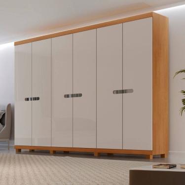 Imagem de Guarda-roupa Casal 100% Mdf 6 Portas e 6 Gavetas com Pés França NATURALLE / OFF WHITE