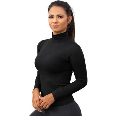 Imagem de Blusa Básica Feminina Gola Alta Frio Inverno Manga Longa - ZIEM, Preto