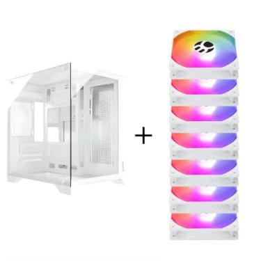 Imagem de Gabinete Gamer Aquario Clarity Branco vidro + 7 Fans LED RGB - OEM