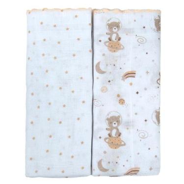 Imagem de Toalha Fralda Luxo Estampada Com 02 Unidades 68x110cm Baby Bublim Inco