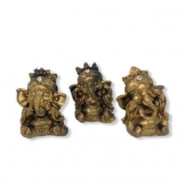 Imagem de Imagem Trio Ganesh Dourado Escultura Resina 08 cm - Lua Mistica