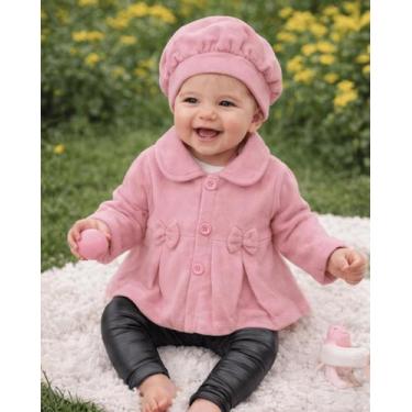 Imagem de Casaco Bebê Sobretudo Infantil Menina Soft Inverno com Boina Roupa Fri