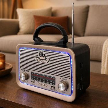 Imagem de Radio Portátil Caixa De Som Lanterna Recarregável LEDs USB - Genérico,