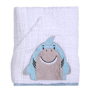 Imagem de Toalha para Bebê Com Capuz Fralda Soft Tubarão Azul - Papi, U, Branco