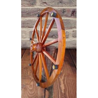 Imagem de Lustre Pendente Roda de Carroça Rústico Madeira Maciça 100cm para 8 Lâ