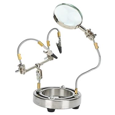 Imagem de Estação de solda magnética com mãos auxiliares, ferramenta de solda de terceira mão resistente com lupa e braços de metal flexíveis de 360°, mãos de soldagem de aço de liga de aço para artesanato, joias, eletrônicos