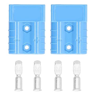 Imagem de Eujgoov Kit de conector rápido de energia de bateria de 2 peças, plugue conector de bateria 600V 50A com 4 terminais de cobre banhados a prata (azul)
