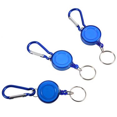 Imagem de RiToEasysports 3 peças de chaveiro de carretel retrátil, rolha de cabo de nylon suporte de carretel de anel retrátil chaveiro com clipe e chaveiro ferramenta de pesca com mosca (azul) varas de pesca e acessórios