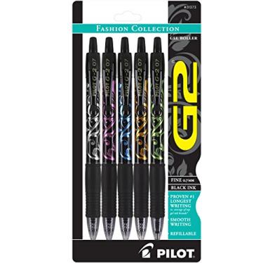 Imagem de Pilot, Canetas rolo de gel premium G2, ponta fina de 0,7 mm, coleção de moda, preta, pacote com 5