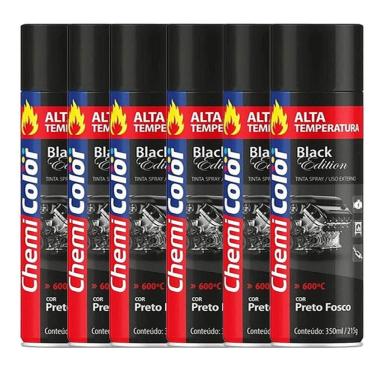 Imagem de 6 Tinta Spray Alta Temperatura Preto Fosco Chemicolor 350ml