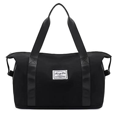 Imagem de Bolsa de viagem impermeável de grande capacidade bolsa de embarque conveniente bolsa de ioga ao ar livre (Preto)