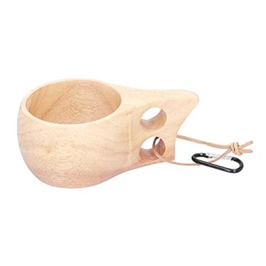 Imagem de Caneca de madeira portátil copo de bebida estilo nórdico, café chá leite copo de bebida acampamento (copo de orifício duplo)