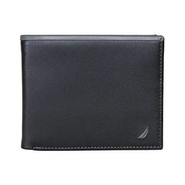 Imagem de Nautica Carteira masculina clássica de couro dobrável RFID (disponível em grãos lisos ou seixos), Cor pop - preto/cinza, tamanho nico