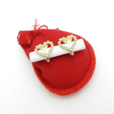 Imagem de Brinco Pressão Coração Strás 15Mm Folheado Ouro Br516