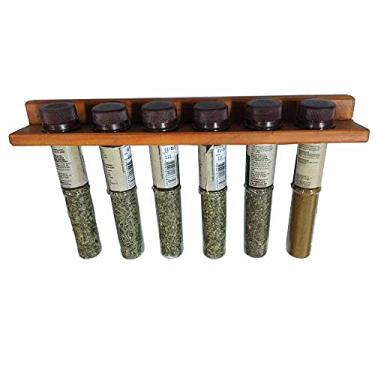 Imagem de Suporte de Tempero em madeira de parede para 6 potes