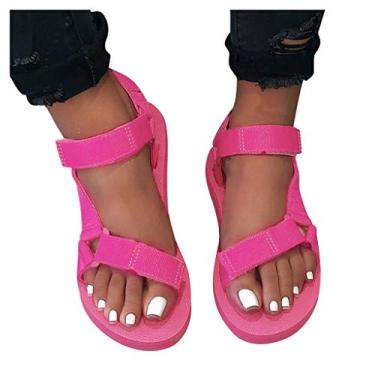 Imagem de Sandálias anabela para mulheres dedo do pé sandálias de moda casual plataformas praia aberta feminina sapatos sólidos sandálias femininas, Rosa choque, 9