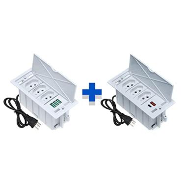 Imagem de Kit 2 Caixas De Tomadas 4 Blocos 3 Tom 20A 2 e 3 USB 1 TipoC COR:BRANCO