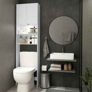 Imagem de Armário Banheiro com Led para Vaso Sanitário e 2 portas Multimóveis