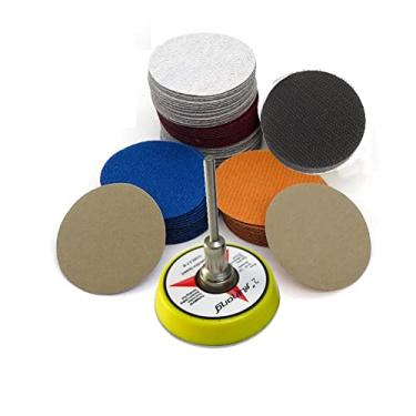 Imagem de SHENGANG 60pcs 2 Polegada 50mm Lixa Impermeável Disco de Lixar Gancho e Loop 1pç 2quot; Almofada de lixamento 3mm Haste 1 peça 2quot; Almofada de Interface Suave, 100