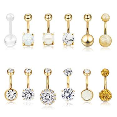 Imagem de 12 peças de anéis de umbigo Masedy para mulheres, meninas, aço cirúrgico curvo, anéis de barra de umbigo, piercing corporal