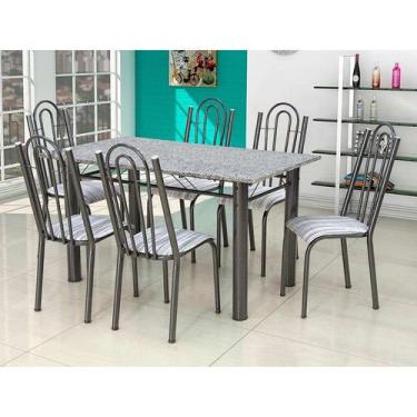 Imagem de Conjunto De Mesa Com 6 Cadeiras Luiza Preto E Listrado - Artefamol