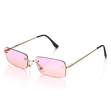 Imagem de Óculos de sol sem aro retangulares da moda, óculos vintage quadrados, design de luxo, armação retrô, unissex, óculos gradientes, óculos UV400, 10,A