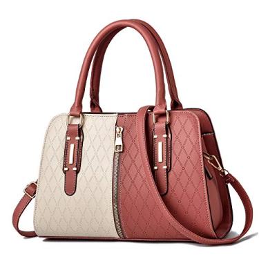 Imagem de Bolsa de mão feminina com alça superior grande bolsa transversal de couro moderna bolsa de ombro bolsa de trabalho, Vermelho