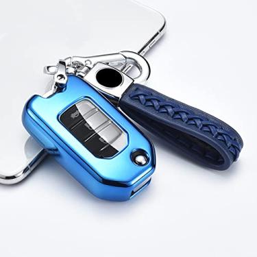 Imagem de CSHU Remoto Car Key Case Cover Chaveiro Ring Key Bag, apto para Honda Civic CR-V HR-V Accord Jade Crider Odyssey 2015-2018, chaveiro azul