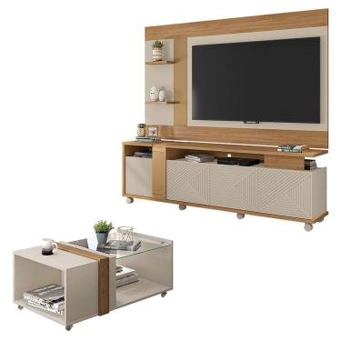 Imagem de Conjunto Sala Bancada Painel Mesa Columbus Marrom Caemmun