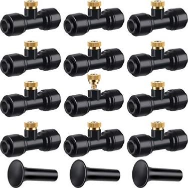 Imagem de Honoson Kit de 12 bocais de névoa de latão para água, bocal de névoa ao ar livre, bocal de névoa de 1/4 de polegada com 3 plugues para sistema de névoa de pátio, sistema de resfriamento ao ar livre, borrifador de água de jardim