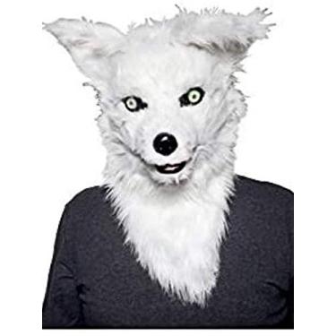 Imagem de YONII Máscara de raposa, boca em movimento, pele sintética de pelúcia, máscara de cosplay que move a boca, máscara de cabeça de raposa para festa de máscaras de Halloween