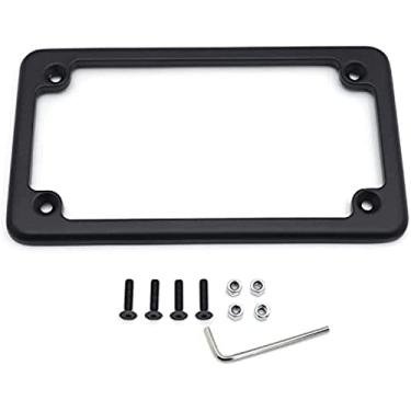 Imagem de HASkulle Molduras para placa de carro de motocicleta, suporte de etiqueta plano 18 cm x 10 cm, moldura universal cromada acessórios exteriores, preto