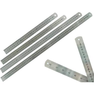 Imagem de Kit Com 4 Réguas Metal Leve De Aço Inoxidável Tamanho 30 40 50 60 cm Marcação Baixo Relevo Escolar Escritório Engenheiro