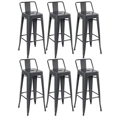 Imagem de Loft7, Kit 6 Banquetas Iron Tolix Design Industrial em Aço Carbono 76 cm Alta Com Encosto Vintage Elegante e Versátil Cozinha Bar Restaurante Sala de Jantar Varanda Gourmet, Cinza Escuro