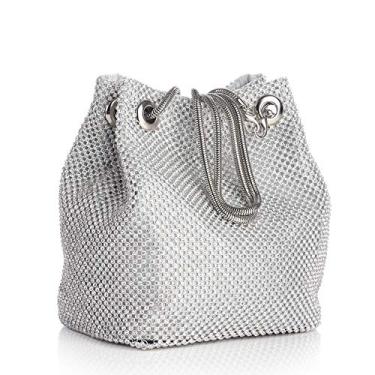 Imagem de Bolsa feminina luxuosa de strass, bolsa de mão para noite, Prata brilhante, One_Size
