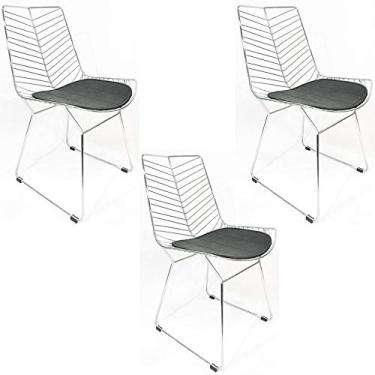 Imagem de Kit 3 Cadeiras Bertoia Retrô Cromada Assento Preto - Poltronas do Sul