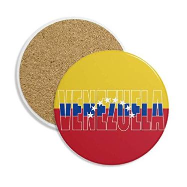 Imagem de Porta-copos de cerâmica com nome da bandeira da Venezuela porta-copos com pedra absorvente para bebidas, presente de 2 peças