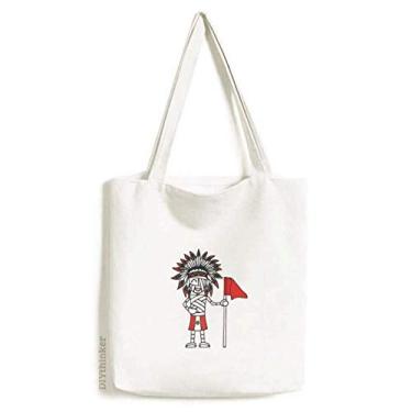 Imagem de Bolsa de lona com a bandeira vermelha da mamãe de futebol peruano bolsa de compras casual bolsa de mão